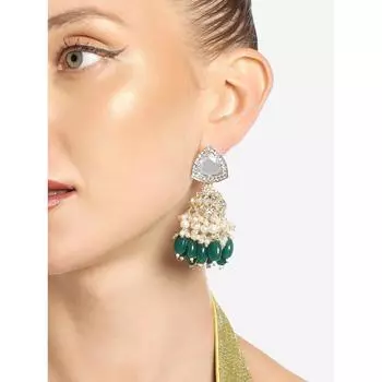 Женские серьги Jhumka с кластерными бусинами из зеленых камней
