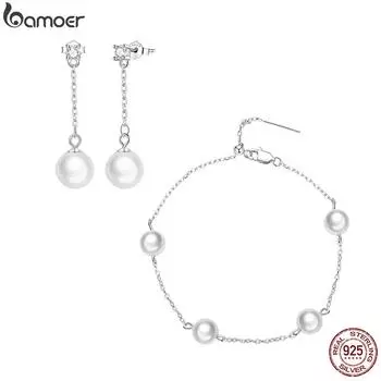 Женские серьги-капли Bamoer из стерлингового серебра 925 пробы, простые серьги-капли из бисера и жемчужного браслета, ювелирные изделия, свадебная одежда, подарок 925 silver