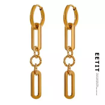 Женские серьги-капли Eetit с геометрическим узором и цепочкой из нержавеющей стали
