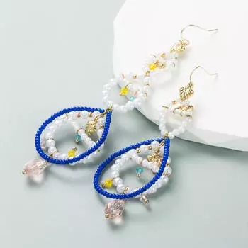 Женские серьги-капли из рисовых бусин из сплава, длинные геометрические серьги высокого качества, винтажные серьги OneSize синий