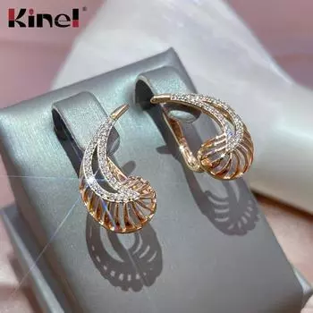 Женские серьги-капли из розового золота Kinel с белым цирконом розового золота