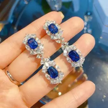 Женские серьги-капли из стерлингового серебра 925 пробы с 3ex каплями воды и 6 карат с необычным рубиновым сапфиром и синтетическим муассанитом