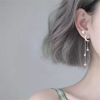 Женские серьги-капли из стерлингового серебра 925 пробы с асимметричной звездой и луной Brincos Pendientes Femme, ювелирные изделия Eh384