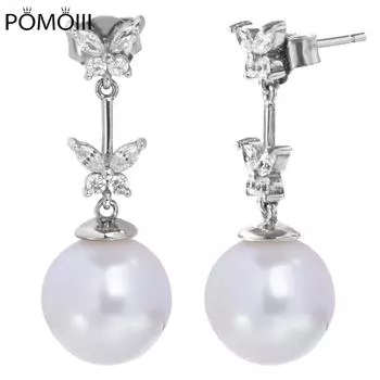 Женские серьги-капли из стерлингового серебра 925 пробы с пресноводным культивированным жемчугом, ювелирные изделия ручной работы в форме бабочки, подарки для вечеринки белый