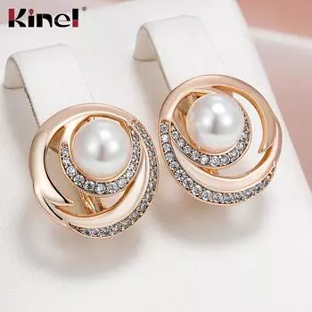 Женские серьги-капли Kinel цвета розового золота с натуральным цирконом, винтажные свадебные ювелирные украшения розового золота