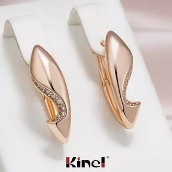 Женские серьги-капли Kinel из глянцевого розового золота со сверкающим цирконием, винтажные ювелирные изделия с твердым покрытием розового золота