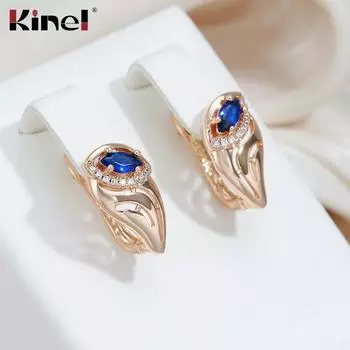 Женские серьги-капли Kinel из розового золота с синей водой