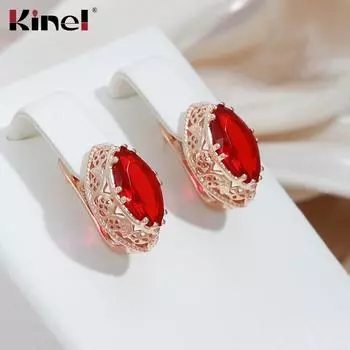 Женские серьги-капли Kinel с конским глазом и цирконием, винтажные ювелирные изделия цвета розового золота красный