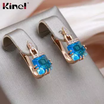 Женские серьги-капли Kinel с квадратным синим цирконием, винтажные ювелирные украшения цвета розового золота