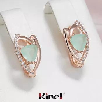 Женские серьги-капли Kinel с опалом и зеленым цирконом, ювелирные украшения цвета розового золота розового золота