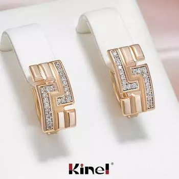 Женские серьги-капли Kinel с резьбой розового золота, винтажные ювелирные изделия с натуральным цирконом розового золота