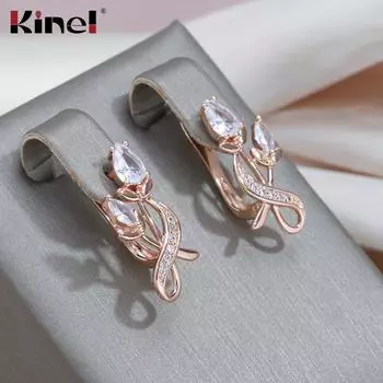 Женские серьги-капли Kinel с розами и цирконием, английские серьги