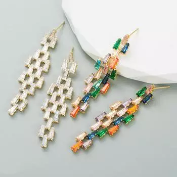 Женские серьги-капли, креативные длинные медные серьги из настоящего золота с инкрустацией из циркония, легкие роскошные серьги OneSize белый