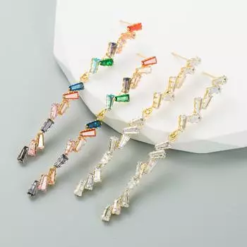 Женские серьги-капли Креативные длинные серьги Персонализированные геометрические серьги с медным покрытием Золотые серьги OneSize зелёный