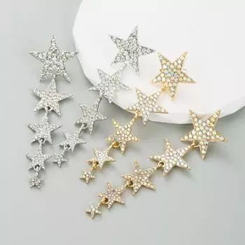 Женские серьги-капли, многослойные серьги с кристаллами и пятиконечной звездой, длинные роскошные серьги знаменитостей OneSize серебряный