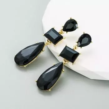 Женские серьги-капли, персонализированные серьги из сплава с кристаллами и геометрической водой OneSize чёрный