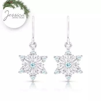 Женские серьги-капли с блестящими голубыми снежинками из стерлингового серебра 925 пробы