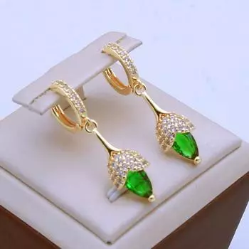 Женские серьги-капли с цветочным бутоном, новинка 2024 года, модные серьги с кубическим цирконием, модные вечерние ювелирные аксессуары зелёный