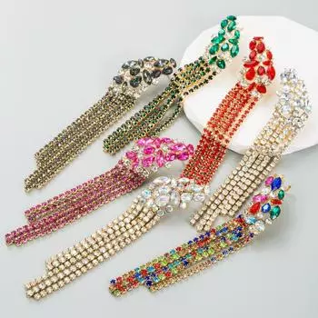 Женские серьги-капли с длинными когтями и кристаллами, легкие серьги-капли из роскошного сплава с инкрустацией красочными цветами OneSize красный