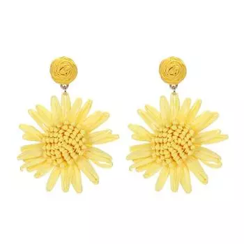 Женские серьги-капли с хризантемой, преувеличенные богемные серьги-капли, плетеные серьги из рафии оранжевый