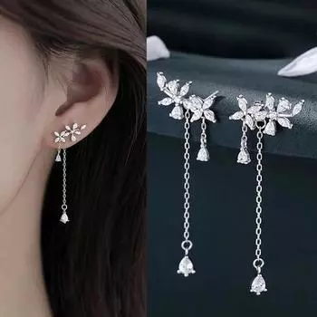 Женские серьги-капли с кисточками, цветком и цирконием, универсальные длинные простые и персонализированные серьги в японском и корейском стиле