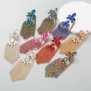 Женские серьги-капли с кисточками, серьги-подвески из титанового стального сплава, акриловые красочные хрустальные многослойные цветочные геометрические украшения для ушей OneSize