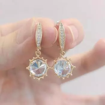 Женские серьги-капли с кристаллами золотого цвета, геометрические серьги с цирконом, модные вечерние ювелирные аксессуары белый