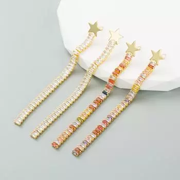 Женские серьги-капли с медным покрытием, настоящее золото, инкрустированные цветными циркониевыми серьгами, модные легкие роскошные длинные серьги, элегантные OneSize белый