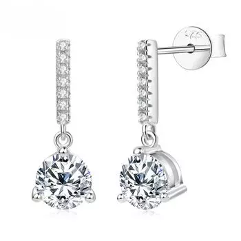 Женские серьги-капли с муассанитом, 6,5 мм, цвет D, с бриллиантами, простые серьги-гвоздики с 3 когтями, оригинальные ювелирные изделия из стерлингового серебра 925 пробы
