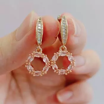 Женские серьги-капли с розовым кругом и кристаллами циркона, новинка 2023 года, серьги золотого цвета, модные роскошные вечерние ювелирные аксессуары розовый