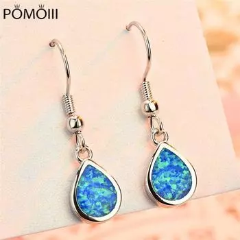 Женские серьги-капли с синим огненным опалом грушевидной огранки, стерлингового серебра 925 пробы, заполненные каплевидным камнем, висячие серьги, женский подарок
