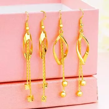Женские серьги-капли с вьетнамским песком и кисточками, покрытые золотом 24 карата