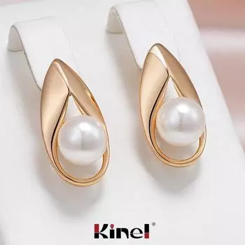 Женские серьги-капли с жемчугом Kinel, розовое золото, модные ювелирные изделия, серьги для невесты и свадьбы розового золота