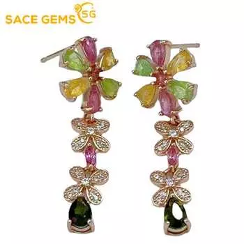 Женские серьги-капли SACE GEMS, стерлинговое серебро 925 пробы, 3*5 мм, серьги-гвоздики из натурального турмалина, Свадебная вечеринка, изысканные ювелирные изделия, подарок разноцветный