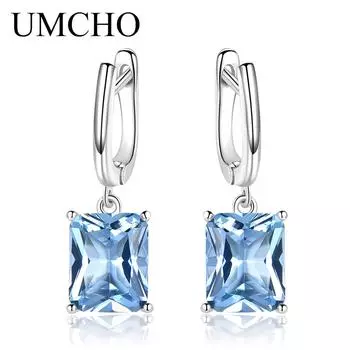 Женские серьги-капли UMCHO Nano с синим топазом, романтические свадебные и помолвочные драгоценные камни, ювелирные изделия в подарок