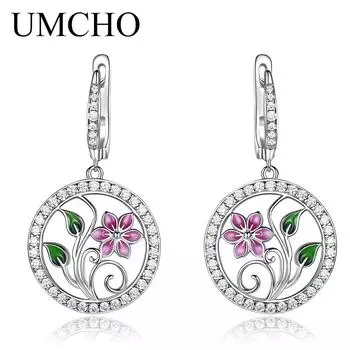 Женские серьги-капли UMCHO с эмалью и цветком лотоса ручной работы, элегантные висячие серьги с крючками, изысканные ювелирные изделия из стерлингового серебра в подарок