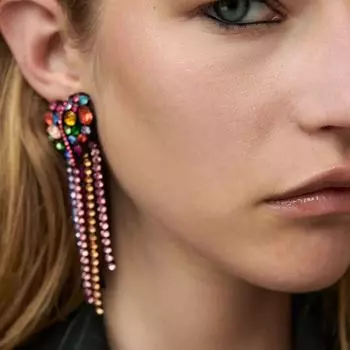 Женские серьги-капли в богемном стиле, длинные блестящие серьги из сплава со стразами и кисточками в форме сердца OneSize розы красного