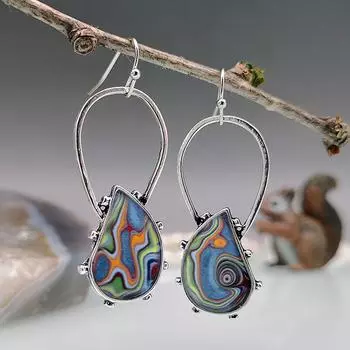 Женские серьги-капли в стиле бохо с разноцветными камнями, винтажные висячие серьги со спиральным мраморным узором и геометрическим узором, обручальное кольцо, ювелирные изделия