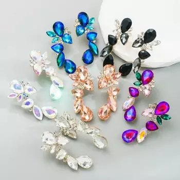 Женские серьги-капли в стиле ретро, серьги-подвески из титанового стального сплава, акриловые красочные хрустальные листья в форме геометрических украшений для ушей OneSize чёрный