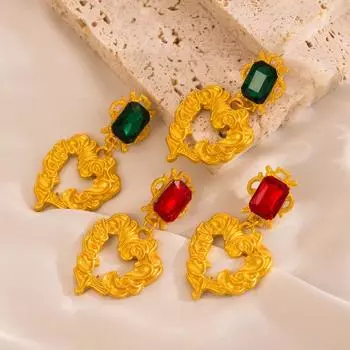 Женские серьги-капли в стиле ретро, серьги-подвески из титанового стального сплава, акриловые многослойные хрустальные сердца, геометрические украшения для ушей OneSize зелёный