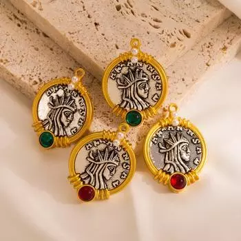 Женские серьги-капли в стиле ретро, серьги-подвески из титанового стального сплава, акриловые бусины, греческие монеты, геометрические украшения для ушей OneSize красный