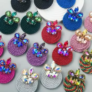 Женские серьги-капли в стиле ретро, серьги-подвески из титанового стального сплава, акриловые красочные хрустальные эластичные нити, плетущие геометрические украшения для ушей OneSize красный