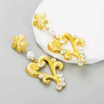 Женские серьги-капли в стиле ретро в форме сердца, серьги-подвески из титанового стального сплава, акриловые хрустальные жемчужные бусины, геометрические украшения для ушей OneSize белый