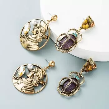 Женские серьги-капли в стиле ретро, серьги-подвески из титанового стального сплава, акриловые бусины, многослойная статуя головы насекомого, геометрические украшения для ушей OneSize фиолетовый