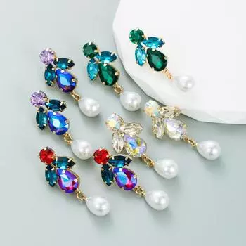 Женские серьги-капли в стиле ретро, серьги-подвески из титанового стального сплава, акриловые красочные хрустальные жемчужные геометрические украшения для ушей OneSize белый