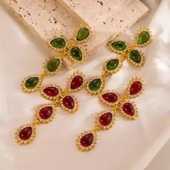 Женские серьги-капли, винтажные серьги-крестики Crystal Palace, роскошные серьги премиум-класса OneSize красный