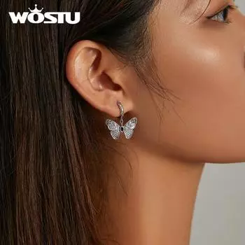 Женские серьги-капли WOSTU из стерлингового серебра 925 пробы с изысканным узором и бабочкой, изящные ювелирные изделия 925 silver