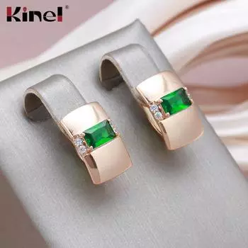Женские серьги Kinel с квадратным винтажным зеленым цирконом цвета розового золота розового золота