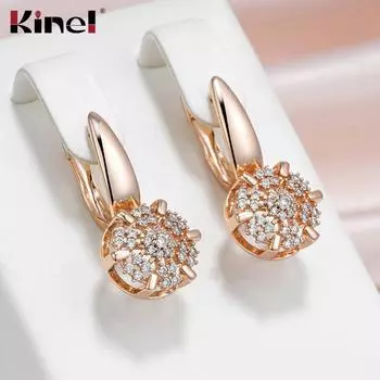 Женские серьги Kinel с натуральным цирконом и полным паве, классические роскошные ювелирные изделия цвета розового золота
