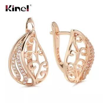 Женские серьги Kinel с полым цветком и натуральным цирконом, винтажные ювелирные изделия розового золота